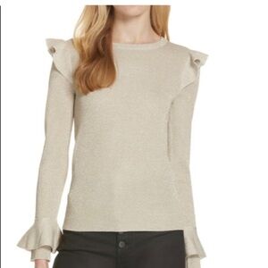 Alice + Olivia metallic sparkle ruffle wool top NWT